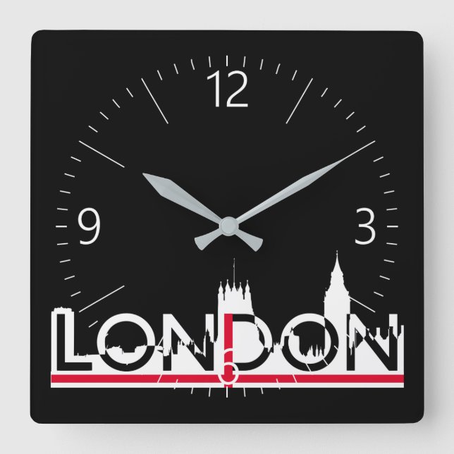 Horloge Carrée London silhouette and English flag (Recto)