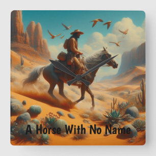 Horloge Carrée Lone Cowboy dans Desert Canyon - Surreal Western A