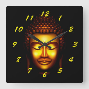 Horloge Carrée Lord Bouddha souriant or et noir