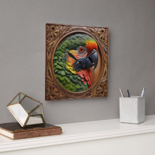Horloge Carrée Lorikeet à arc-en-ciel australien encadré en bois,