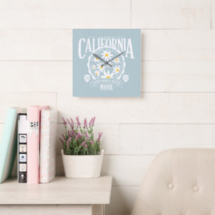 Horloge Carrée Los Angeles California Floral Graphic