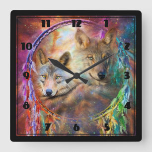 Horloge Carrée Loups