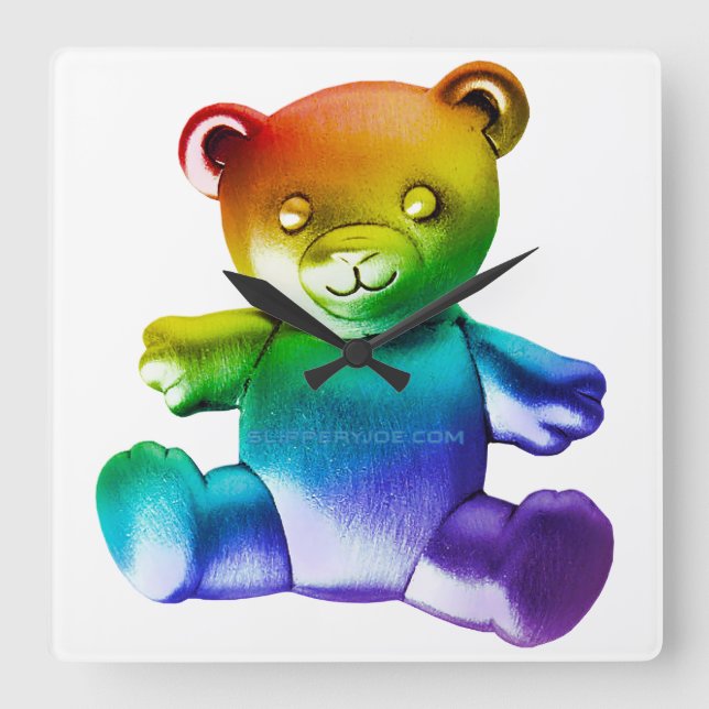 Horloge Carrée L'ours en peluche en métal brossé SlipperyJoe's dé (Recto)
