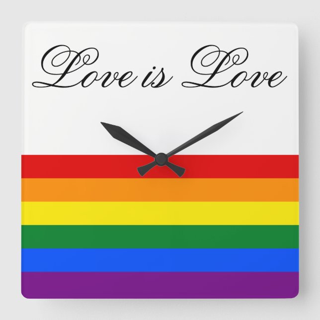 Horloge Carrée Love Equality Rainbow Flag LGBT Lesbian Gay Pride (Recto)