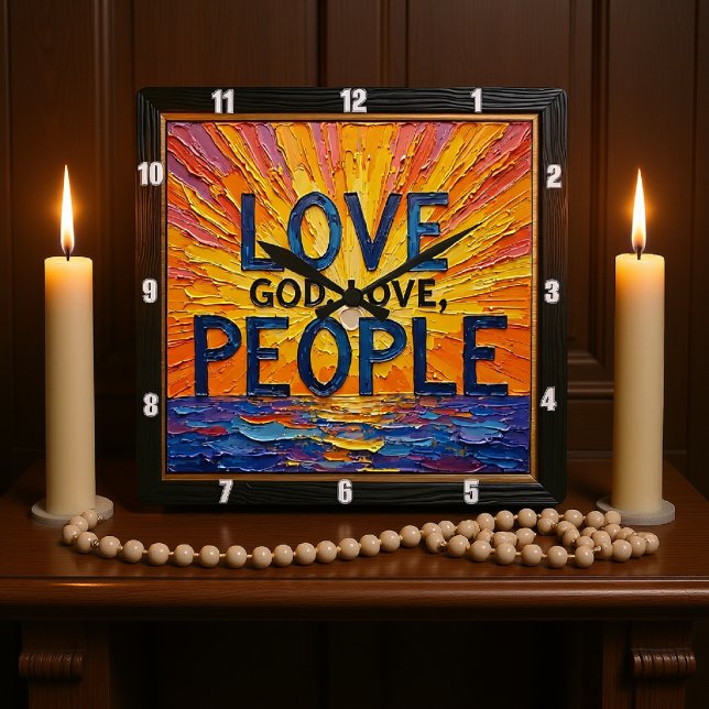 Horloge Carrée Love God, Love People Artwork (Créateur téléchargé)