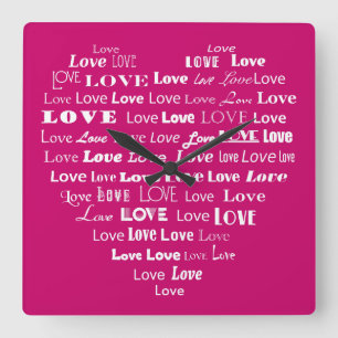 Horloge Carrée Love Heart Word