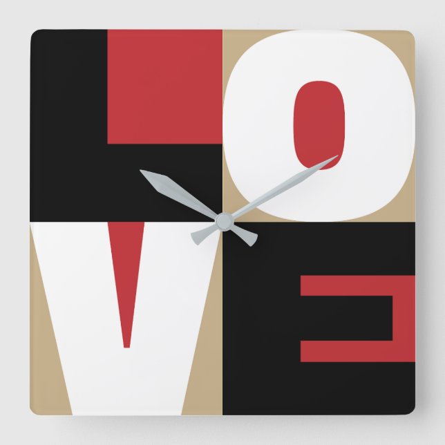 Horloge Carrée Love Red Black Gold Clean Letter Art Design (Recto)