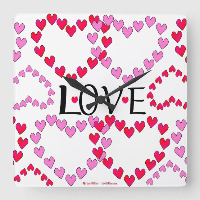 Horloge Carrée LOVE ROUGE ROSE DE Tiny Hearts (Recto)