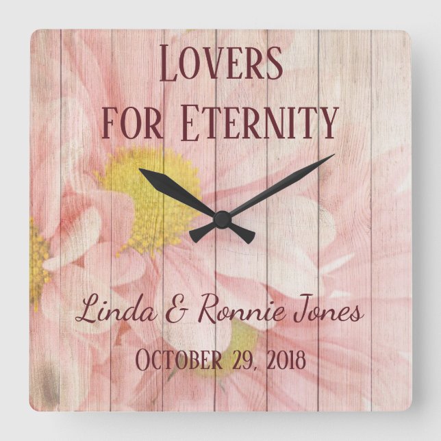 Horloge Carrée Lovely Chic Floral Mariage (Recto)