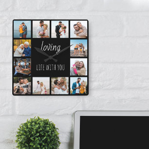 Horloge Carrée Loving Life with You Citation 12 Photo Black