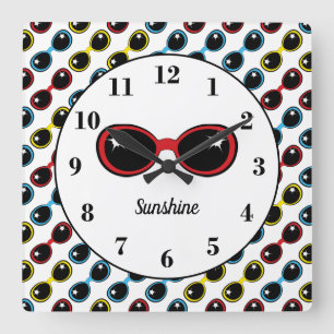 Horloge Carrée Lunettes de soleil rétros Rouge Jaune Bleu Personn