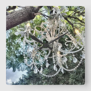 Horloge Carrée Lustre Chic en cristal blanc