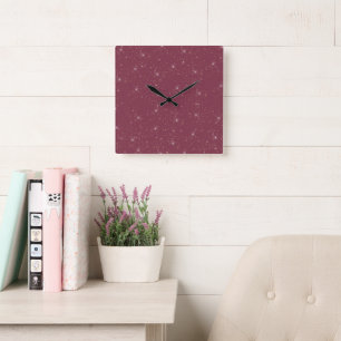Horloge Carrée Luxe bordeaux brillant parties scintillant d'or co