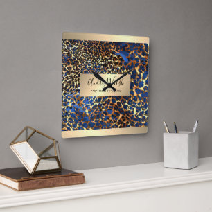 Horloge Carrée  Luxe Peau de Bête Glitter Or Beauté Léopard