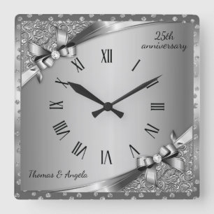 Horloge Carrée Luxury 25th Anniversary Metallic Silver & Diamond
