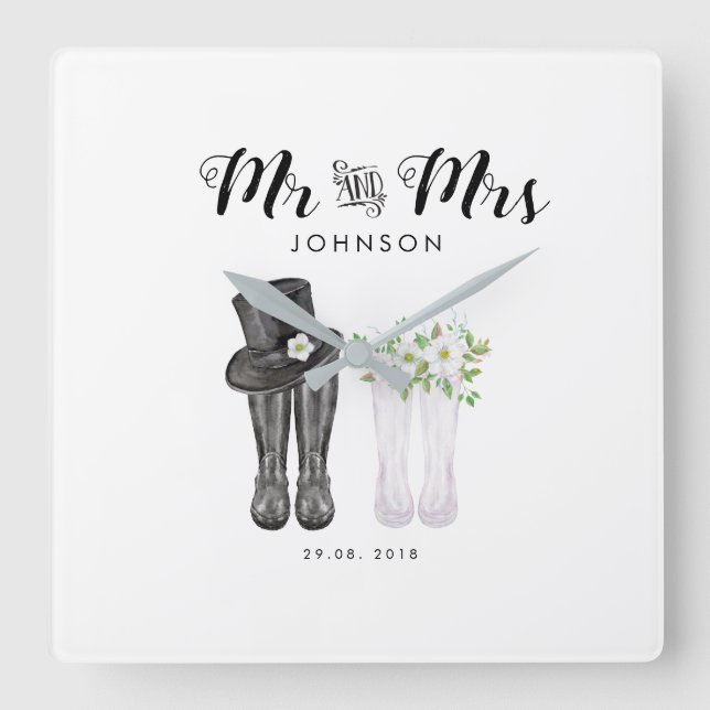 Horloge Carrée M. & Mme Clock Mariage Anniversaire Cadeau de Noël (Recto)