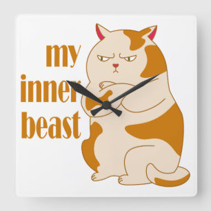 Horloge Carrée Ma bête intérieure chat gras paresseux citation mo