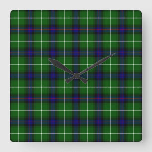 Horloge Carrée MacDonald tartan bleu vert plaid