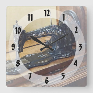 Horloge Carrée Machine À Coudre vintage Avec Motif Floral