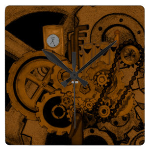 Horloge Carrée Machines de Steampunk (cuivre)