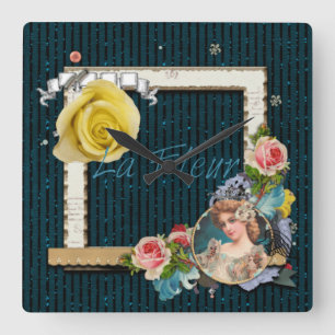 Horloge Carrée Madame vintage Frame Glitter Stripes Clock de
