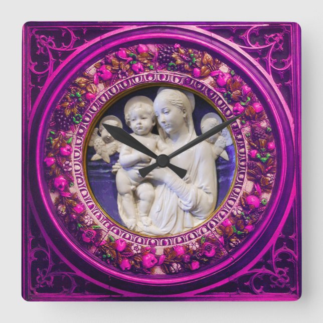 HORLOGE CARRÉE MADONNA AVEC ENFANT, ANGELS COURONNE DE RENAISSANC (Recto)
