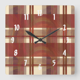 Horloge Carrée Madras Plaid Fall Red