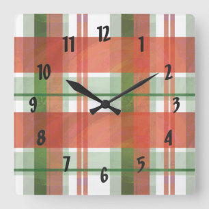 Horloge Carrée Madras Plaid Noël
