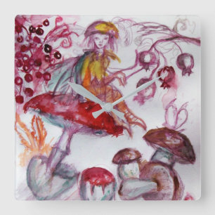 Horloge Carrée MAGIC FOLLET OF MUSHROOMS Fantasy
