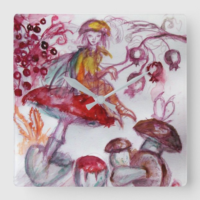 Horloge Carrée MAGIC FOLLET OF MUSHROOMS Fantasy (Recto)