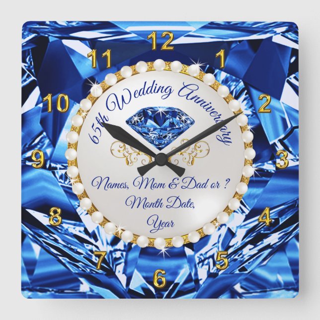 Horloge Carrée Magnifique cadeau personnalisé, 65e anniversaire,  (Recto)