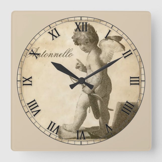 Horloge Carrée Magnifique Chiffre romain antique Cherub (Recto)