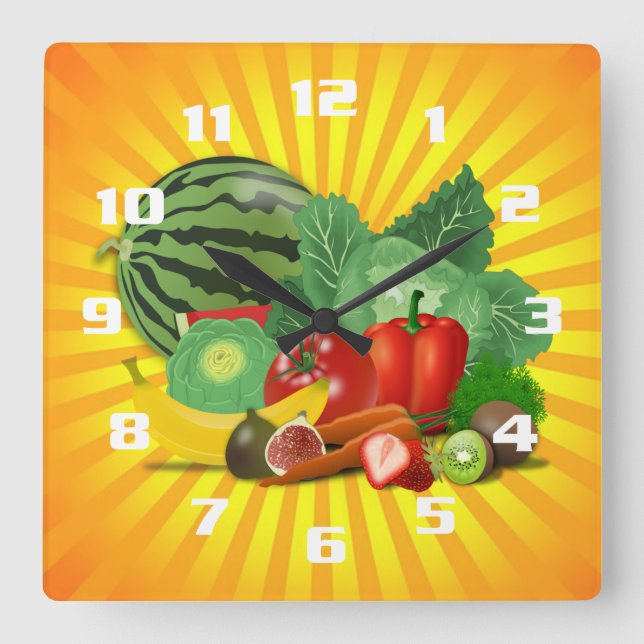 Horloge Carrée Magnifique cuisine de fruits et légumes (Recto)