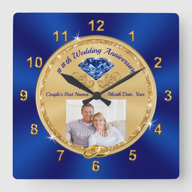 Horloge Carrée Magnifique Sapphire Anniversaire Cadeaux 45e TOUTE (Recto)
