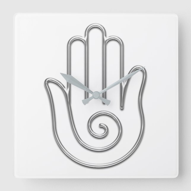 Horloge Carrée Main de salutation Joga de blanc gris de Namaste (Recto)