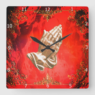 HORLOGE CARRÉE MAINS DE PRIÈRE