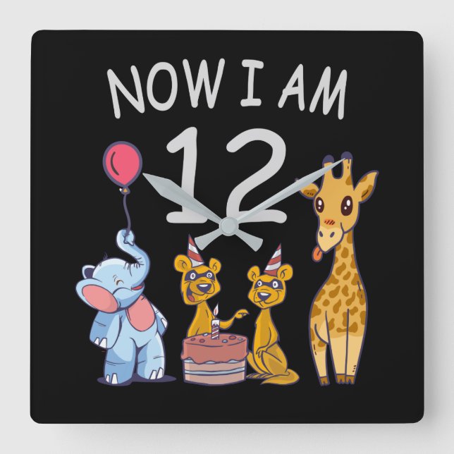 Horloge Carrée Maintenant, j'ai 12 ans 12e anniversaire au Zoo (Recto)