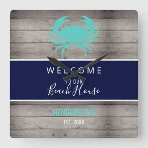 Horloge Carrée Maison de plage Nautical Famille de bois Russe Per