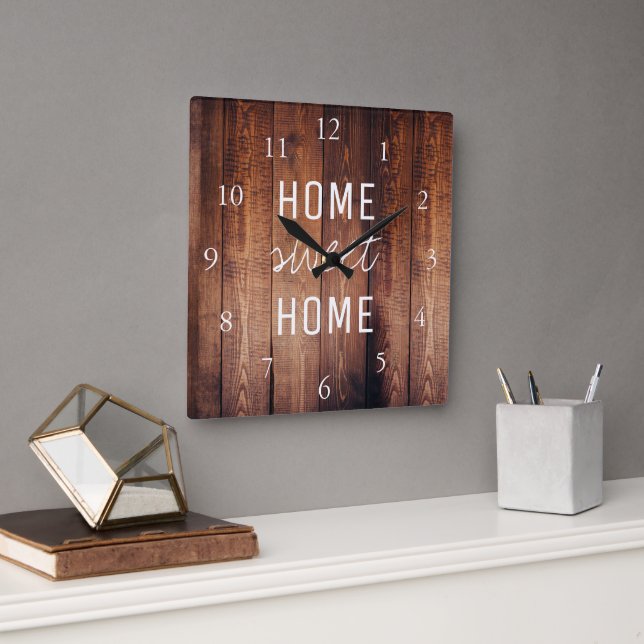 Horloge Carrée Maison moderne rustic dark barn wood (Bureau)