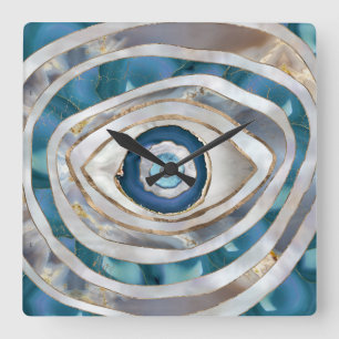 Horloge Carrée Mal Eye Textes minéraux et or