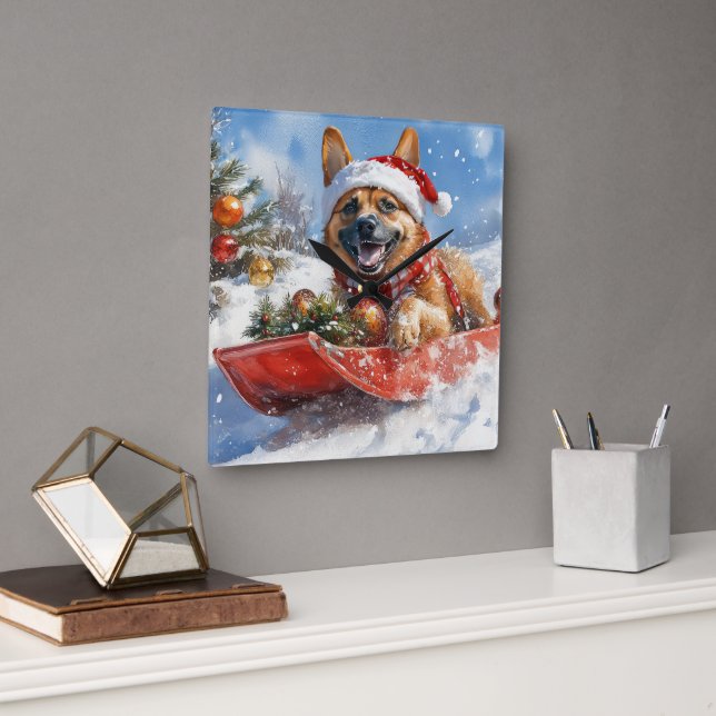 Horloge Carrée Malinoi belge dans la boue Laisser neiger Noël (Bureau)