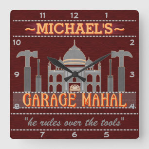Horloge Carrée Man Cave Funny Garage Mahal Tools   Nom personnali