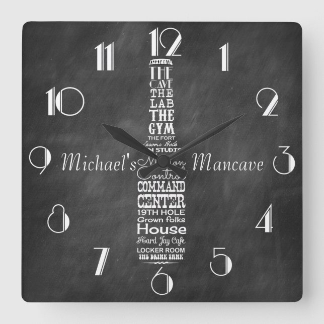 Horloge Carrée Mancave Blackboard Retro Chalk Personnalisé (Recto)