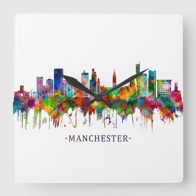 Horloge Carrée Manchester England Skyline (Recto)