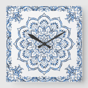 Horloge Carrée Mandala