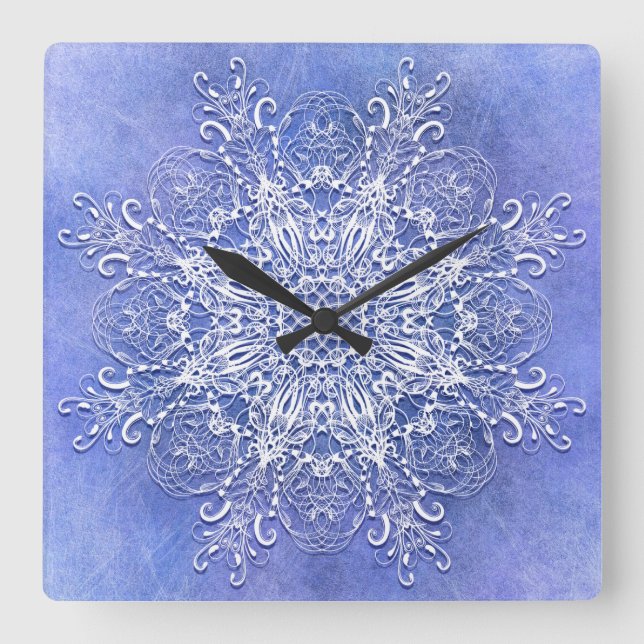 Horloge Carrée Mandala à fleurs ethniques sur grunge arrière - pl (Recto)