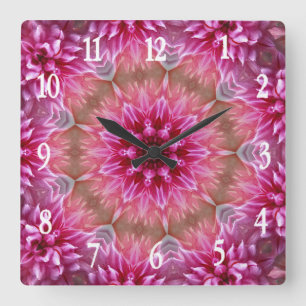 Horloge Carrée Mandala Art Pink Flower Design Square Wall Clock
