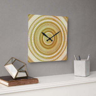 Horloge Carrée Mandala doré et pailleté