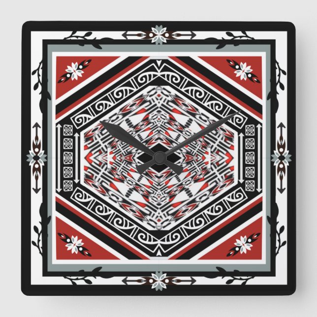 Horloge Carrée Mandala Tribal Nouveau (Recto)