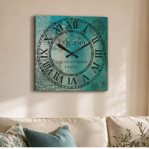 Horloge Carrée Mandela bleu sarcelle personnalisé élégant